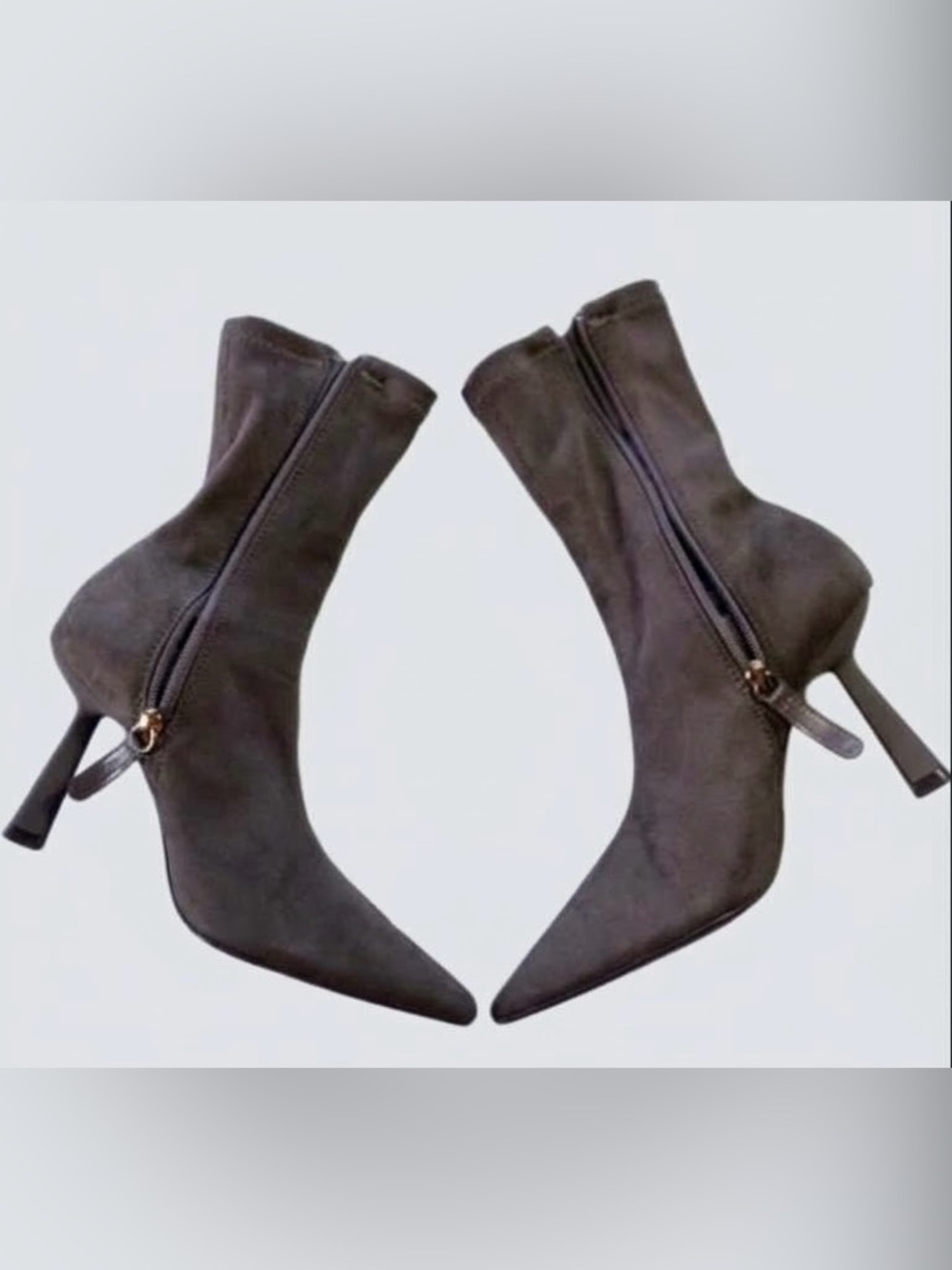 Zara Brown Suede Sock Ankle Boots Pointed Toe Stiletto Heel Women’s EU 36